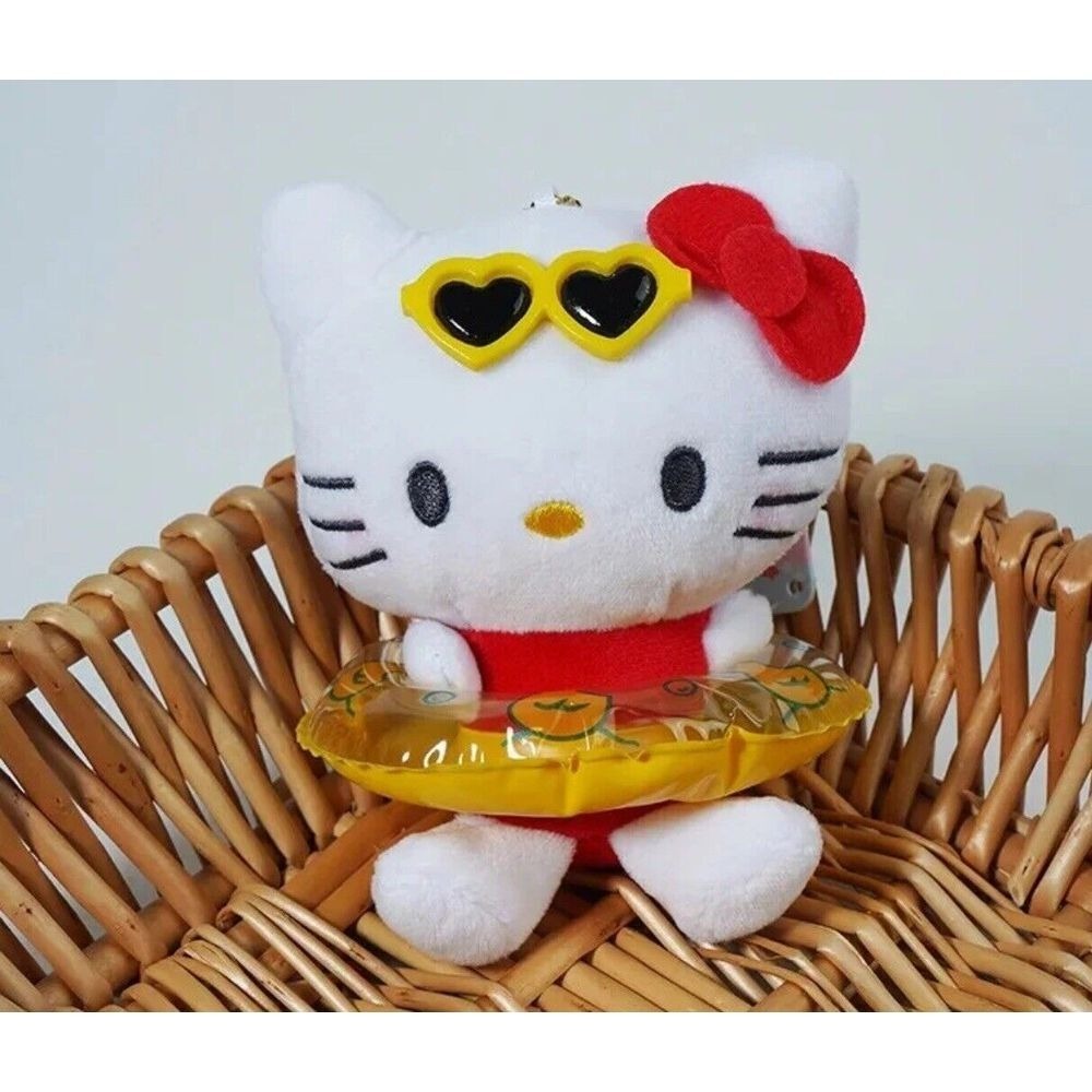 Hello Kitty Plush with Swimsuit & Heart Glasses Summer Pool Gift‎ Keychain New